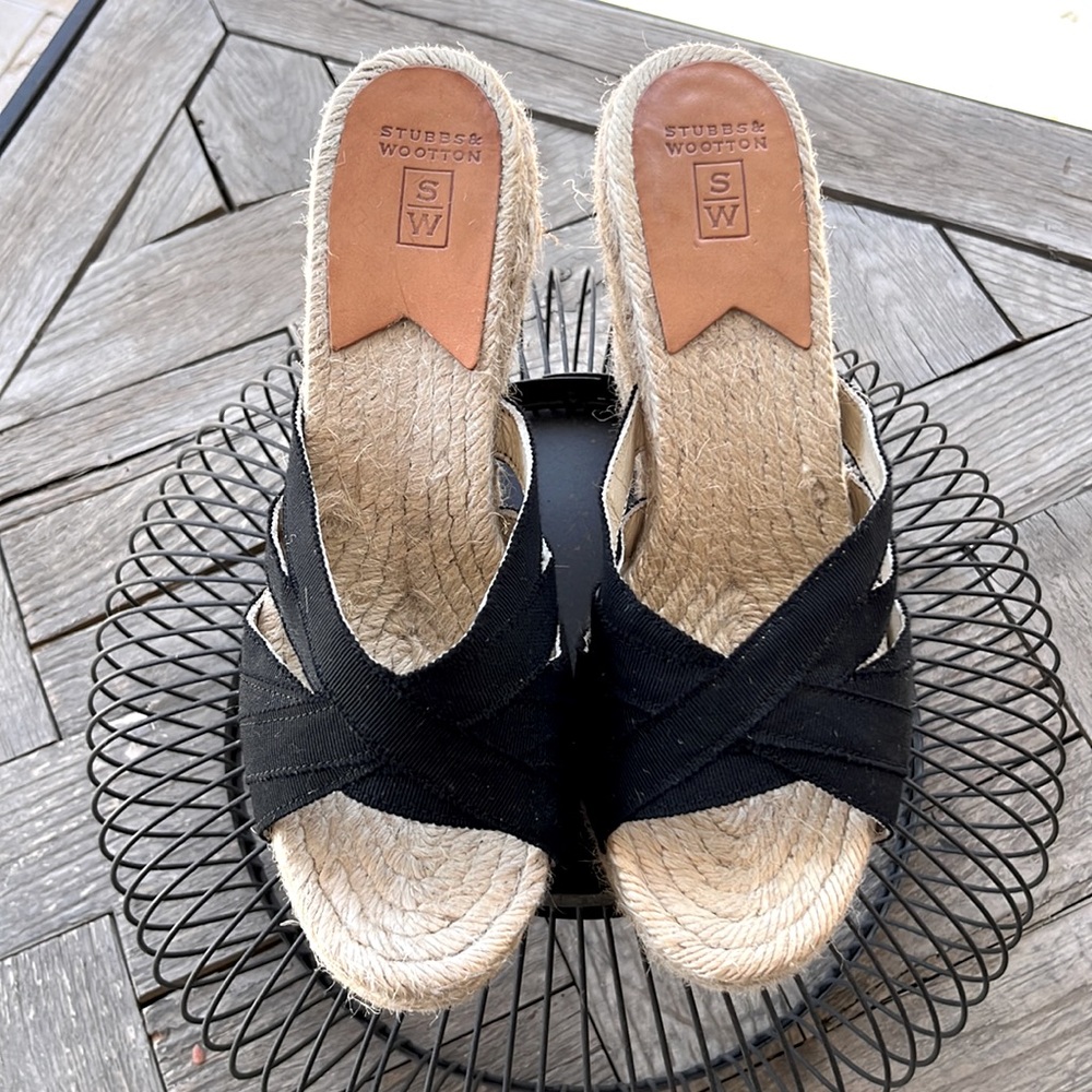 Stubbs & Wooten grosgrain ribbon wedge sandals